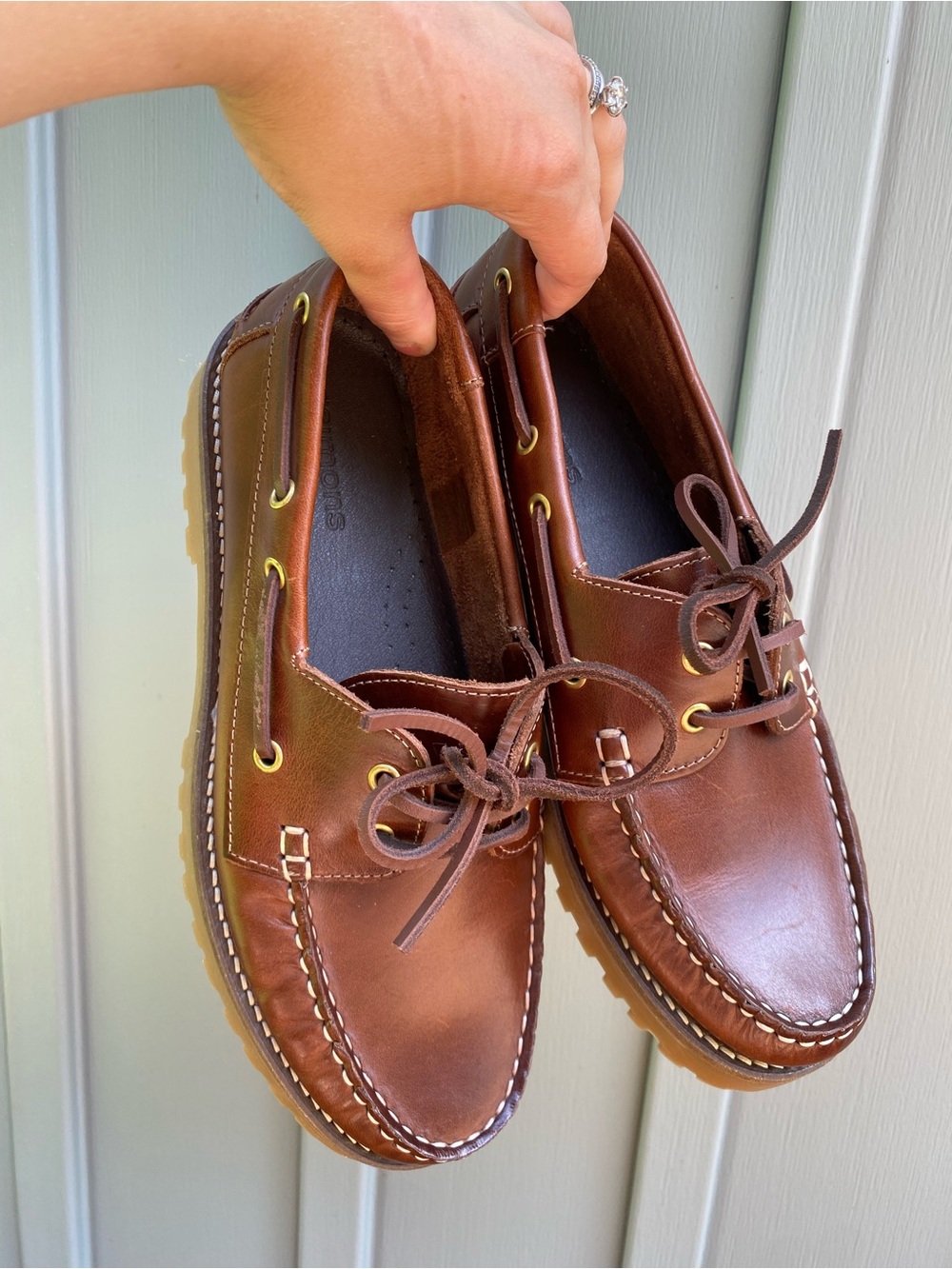 SIMONS genuine leather boat loafer brown size 39 fisherman fall style